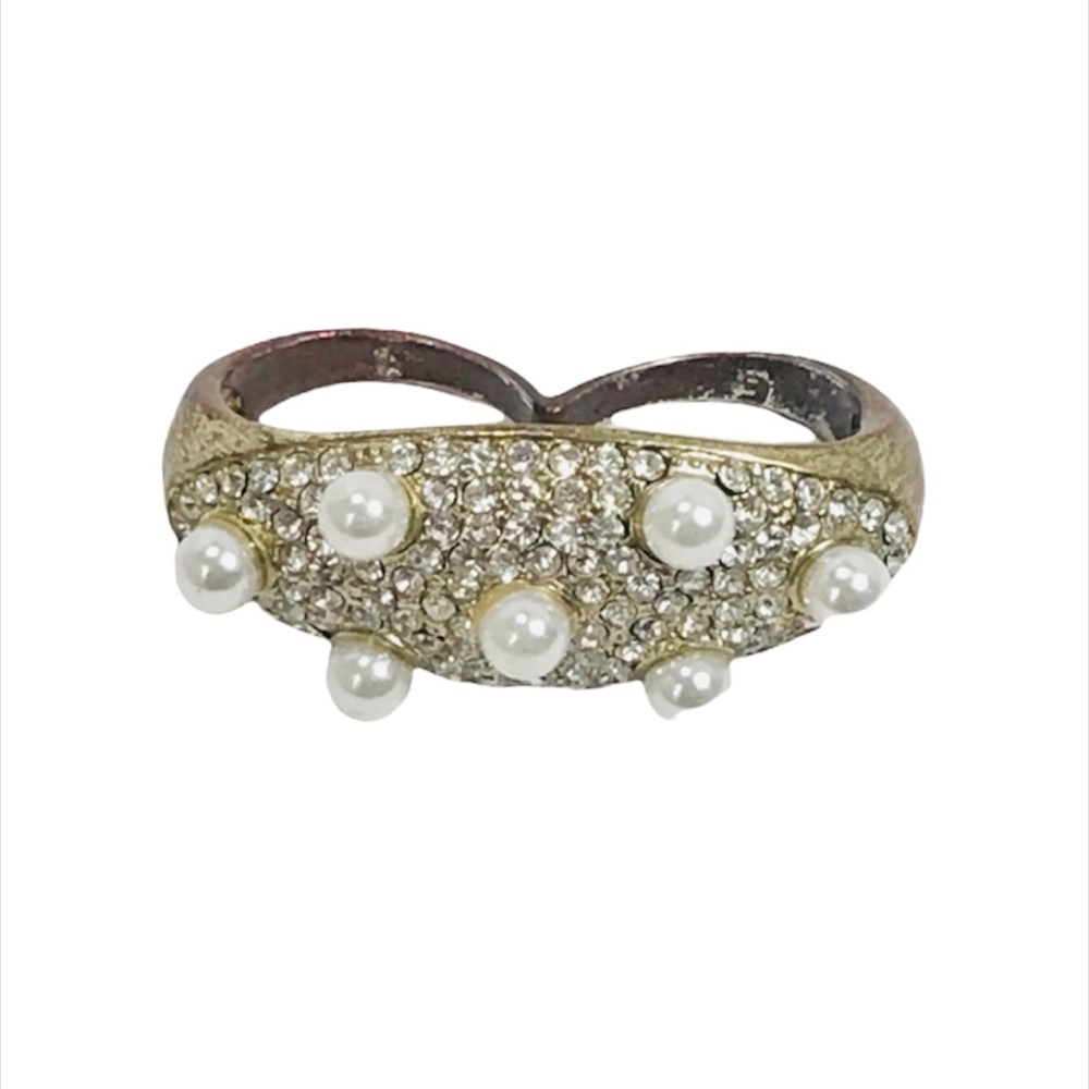 Faux Pearl and Rhinestones Double Ring
